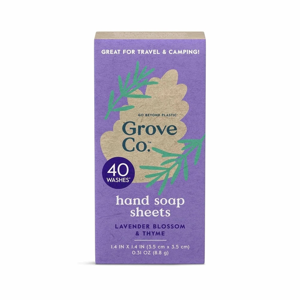image:imageGrove Co Portable Hand Soap Sheets 40 Washes  Travel Size Dissolvable Soap Paper for Camping Hiking amp OntheGo  Lavender Blossom Essential Oil Scent PlasticFree amp Zero Waste  1 Pack