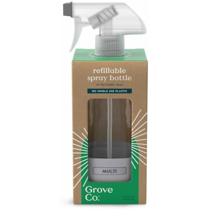 image:imageGrove Co Refillable Glass Spray Bottle 16 oz White  Reusable Cleaning Container with Protective Silicone Sleeve amp Slide amp Snap Labeling System  For Essential Oil MultiPurpose amp Glass CleanersPolished Gray