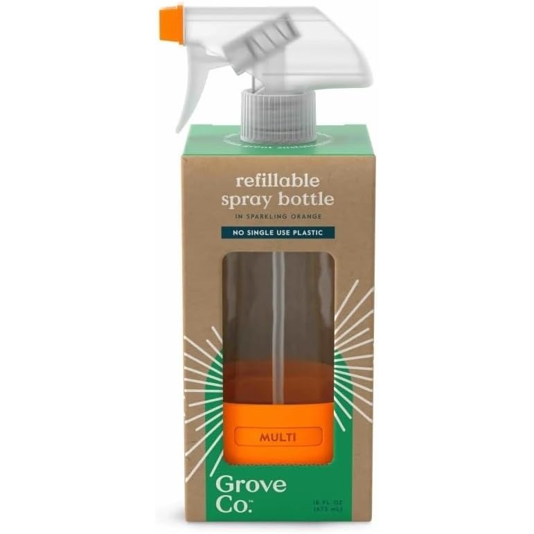image:imageGrove Co Refillable Glass Spray Bottle 16 oz White  Reusable Cleaning Container with Protective Silicone Sleeve amp Slide amp Snap Labeling System  For Essential Oil MultiPurpose amp Glass CleanersSparkling Orange
