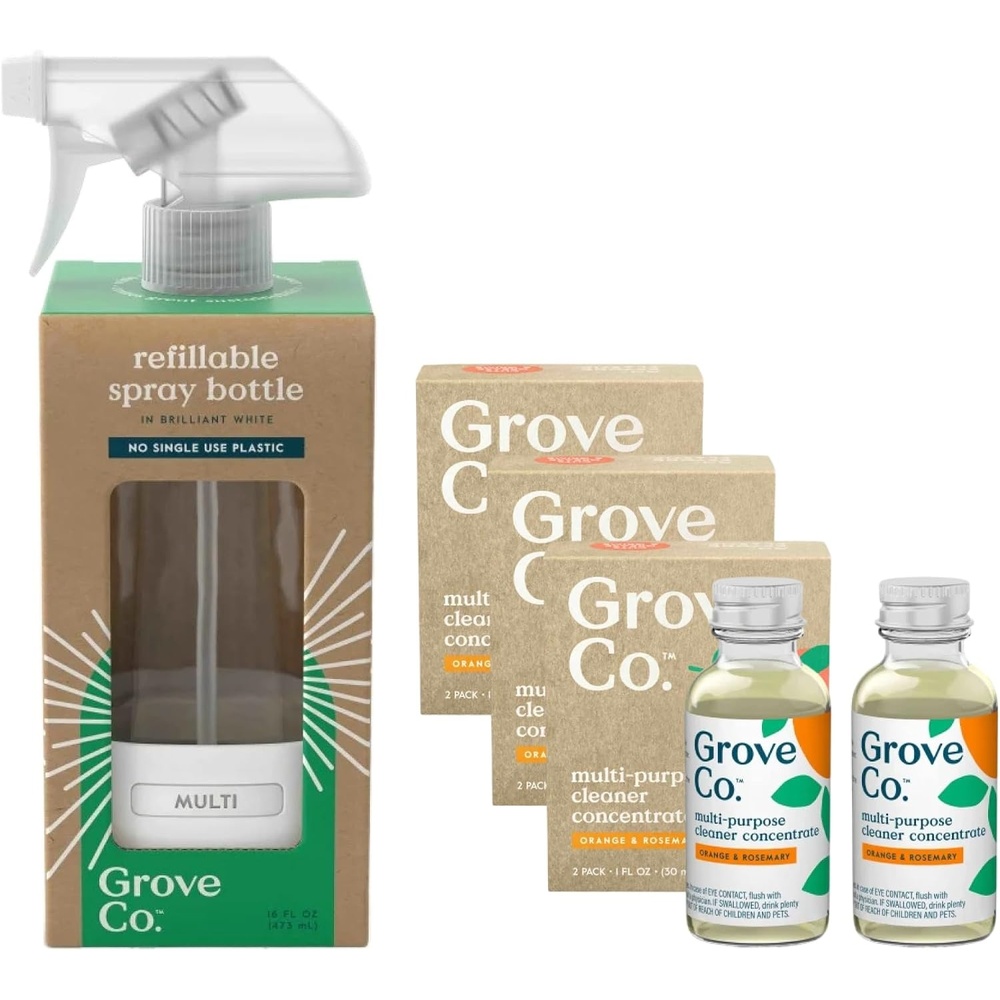 image:imageGrove Co Surface Care Bundle Multipurpose Cleaner Concentrate Refill with Reusable Glass Spray Bottle Orange amp Rosemary Scent 2Piece Set