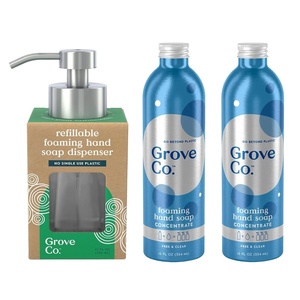 Grove Co. Free & Clear Foaming Hand Soap Kit – Two 12oz Liquid Refills and One Reusable Glass Dispenser, 3-Piece Set