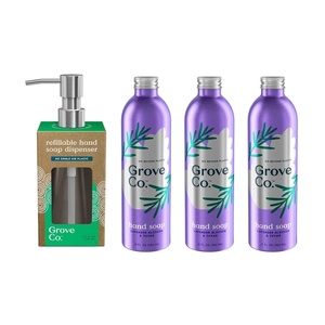 Grove Co. Hand Care Bundle – Gel Hand Soap Refills (3-Pack, 13 oz Each), Lavender Blossom & Thyme Scent, with Reusable Glass Soap Dispenser