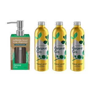 Grove Co. Hand Care Bundle – Gel Hand Soap Refills (3-Pack, 13 oz Each), Lemon & Eucalyptus Scent, with Reusable Glass Soap Dispenser