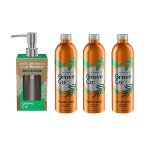 Grove Co. Hand Care Bundle – Gel Hand Soap Refills (3-Pack, 13 oz Each), Orange & Rosemary Scent, with Reusable Glass Soap Dispenser