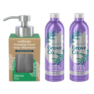 Grove Co. Lavender Blossom & Thyme Foaming Hand Soap Kit – Two 12oz Liquid Refills and One Reusable Glass Dispenser, 3-Piece Set