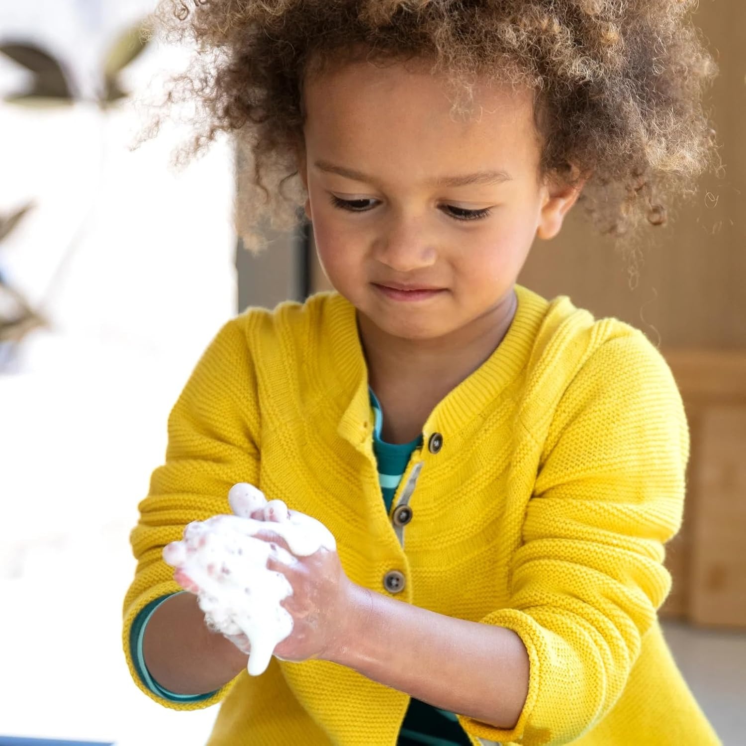image:imageGrove Co Kids Reusable Glass Foaming Hand Soap Dispenser with Protective Silicone Sleeve 12oz Toddler Friendly Refillable Soap Bottle Durable LeadFree Glass amp Stainless Steel Pump Yellow StarKids Yellow Star