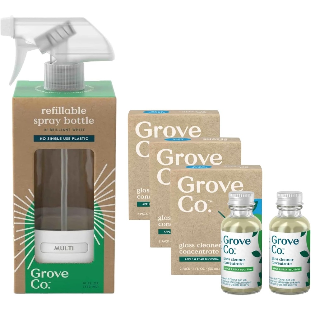 image:imageGrove Co Glass Cleaner Kit Apple and Pear Blossom Concentrate with Reusable Glass Spray Bottle 2Piece Set