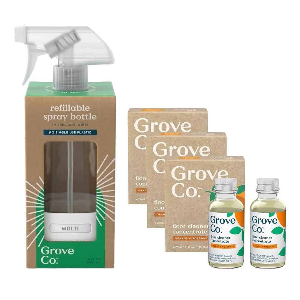 image:imageGrove Co Surface Care Bundle Floor Cleaner Concentrate Refills 6Pack 1 oz Each Orange amp Rosemary Scent with Reusable Glass Spray Bottle White Silicone Sleeve