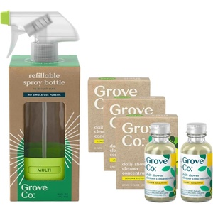 Grove Co. Bathroom Care Bundle – Shower Cleaner Concentrate Refills (6-Pack, 1 oz Each), Lemon & Eucalyptus Scent, with Reusable Glass Spray Bottle