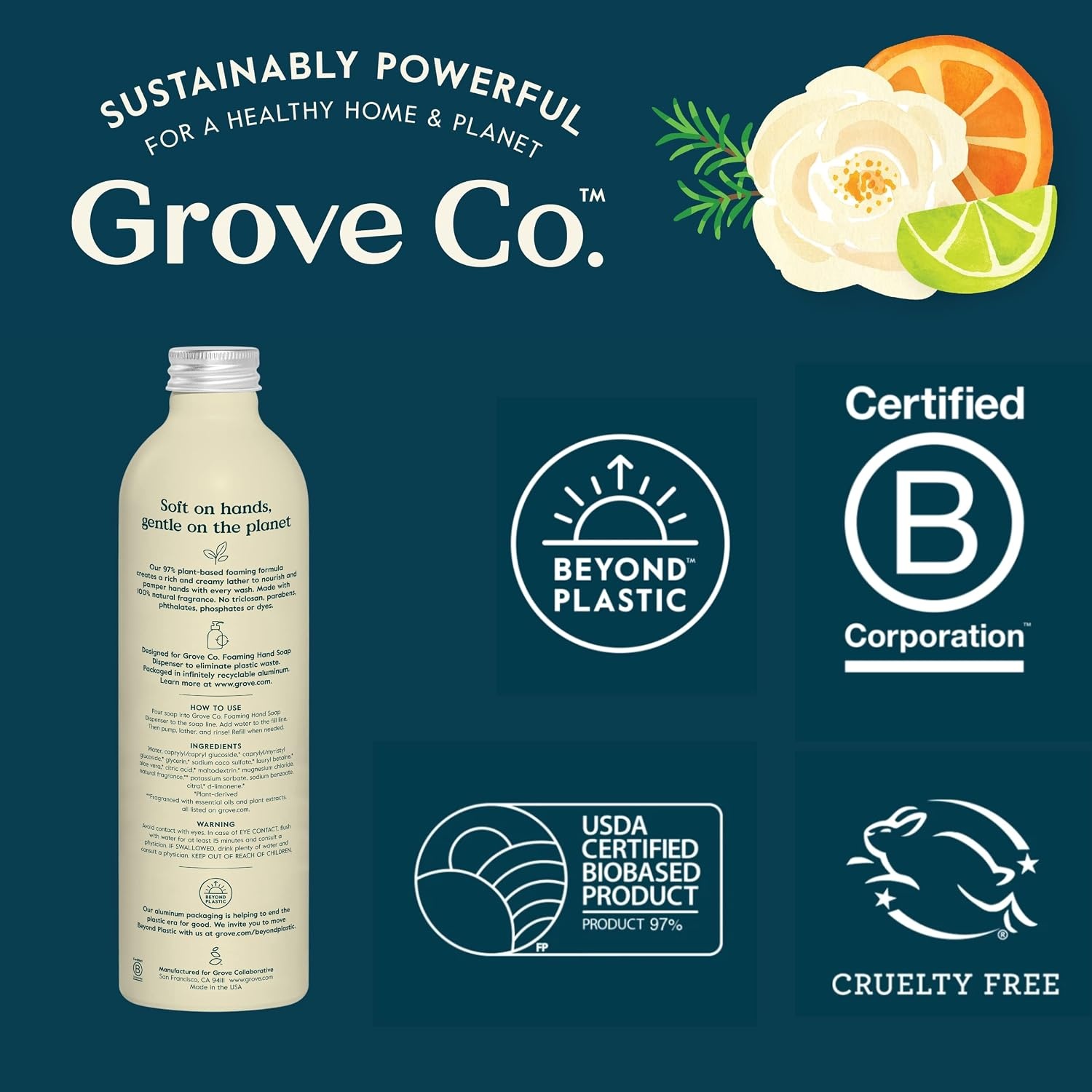 image:imageGrove Co Foaming Hand Soap Refill Pineapple Party Kids 12 Fl Oz 97 PlantBased Refill format Hydrating Foaming Hand Soap Natural Fragrance PlasticfreeLemon Eucalyptus