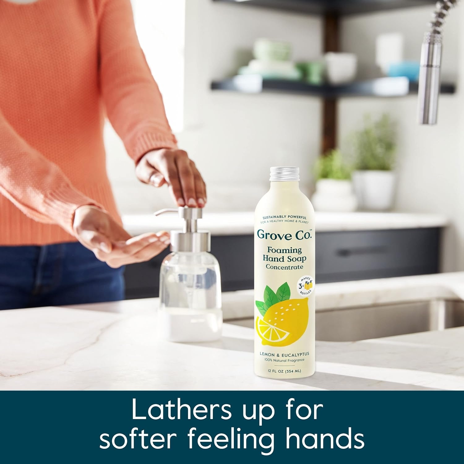 image:imageGrove Co Foaming Hand Soap Refill Pineapple Party Kids 12 Fl Oz 97 PlantBased Refill format Hydrating Foaming Hand Soap Natural Fragrance PlasticfreeLemon Eucalyptus