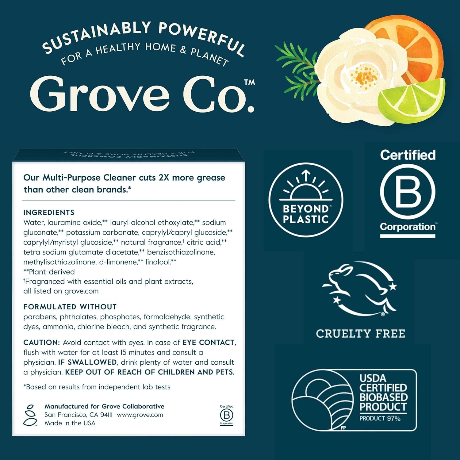 image:imageGrove Co MultiPurpose Cleaner Concentrate Refills 6 x 1fl oz Apple amp Pear Blossom 6 refills Plantbased No plastic waste Ammonia amp chlorine free No Harsh ChemicalsVariety