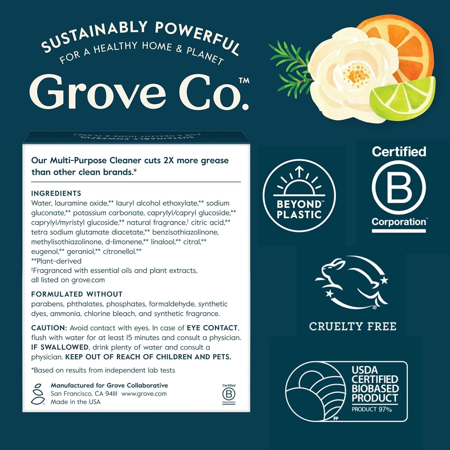 image:imageGrove Co MultiPurpose Cleaner Concentrate Refills 6 x 1fl oz Apple amp Pear Blossom 6 refills Plantbased No plastic waste Ammonia amp chlorine free No Harsh ChemicalsOrange Rosemary